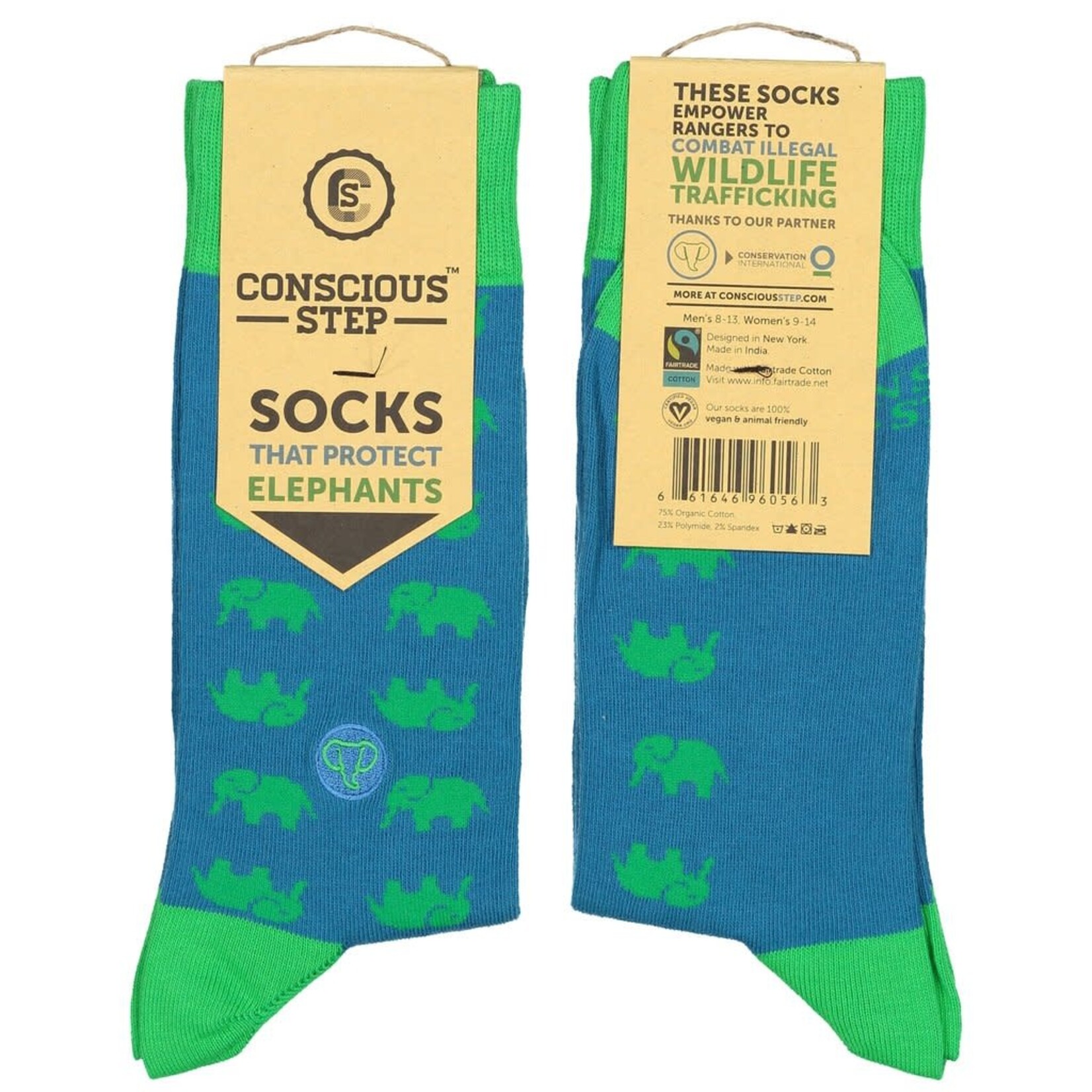 Conscious Step Socks that Protect Elephants Blue & Green