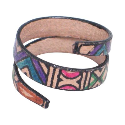 Ten Thousand Villages Geometric Leather Wrap Ring