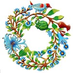 Global Crafts Painted Door Wreath with Bird Drum Art