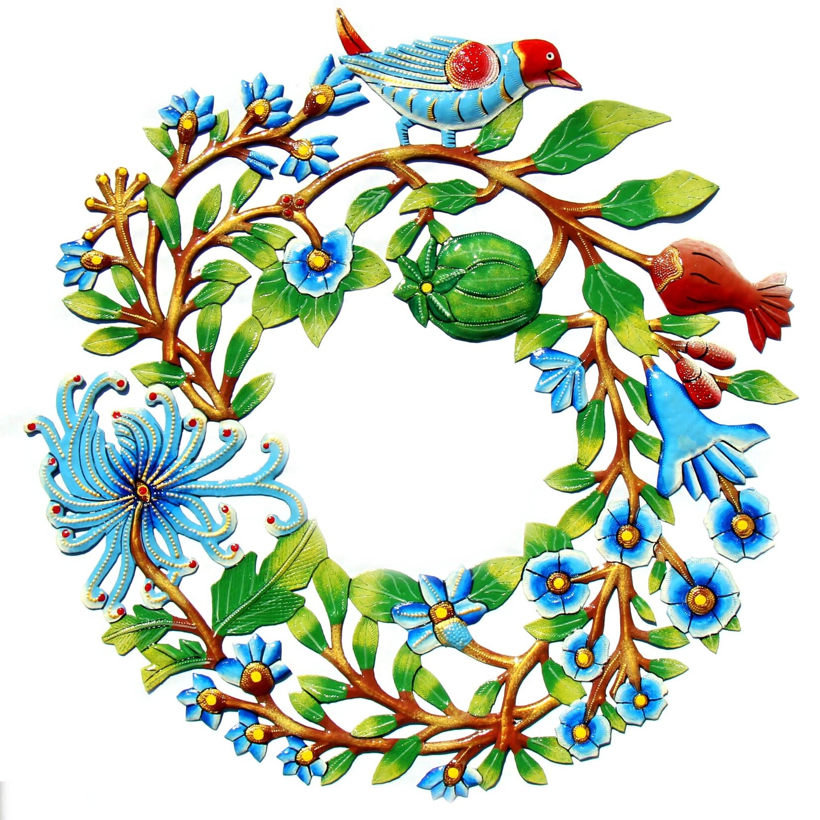 Global Crafts Painted Door Wreath with Bird Drum Art