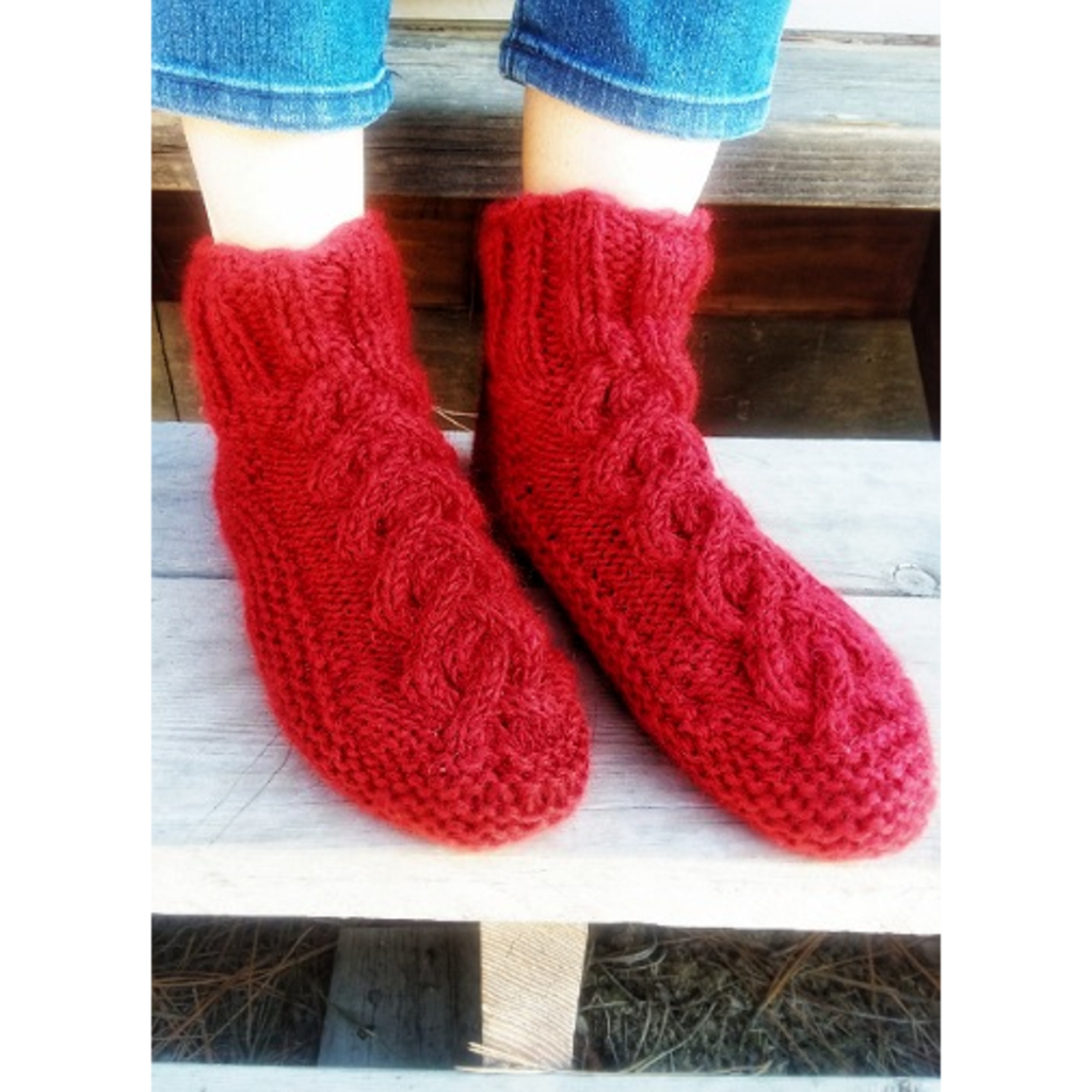 Ganesh Himal Cable Knit Fleece-Lined Wool Slippers