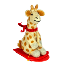 DZI Handmade Felt Sledding Giraffe Ornament