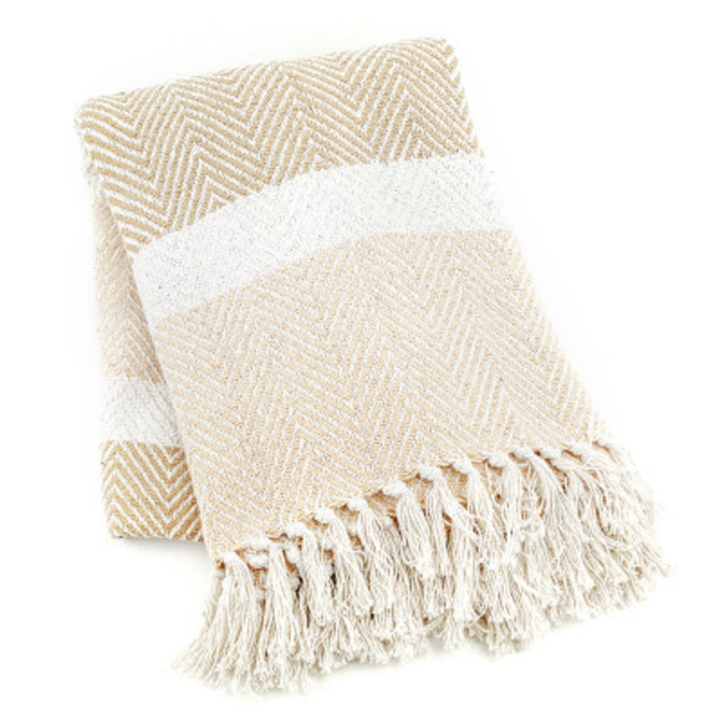 Cotton Rethread Natural Striped Throw Blanket Global Gifts