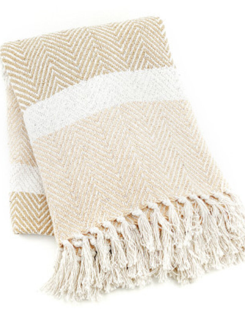 Serrv Cotton Rethread  Natural Striped Throw Blanket