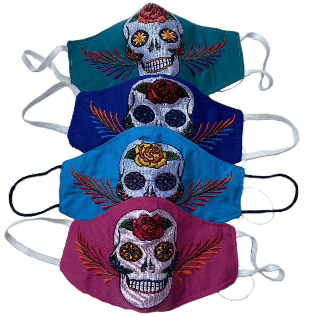 Lucia's Imports Embroidered Sugar Skull Face Mask