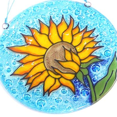 PamPeana Sunflower Fused Glass Ornament