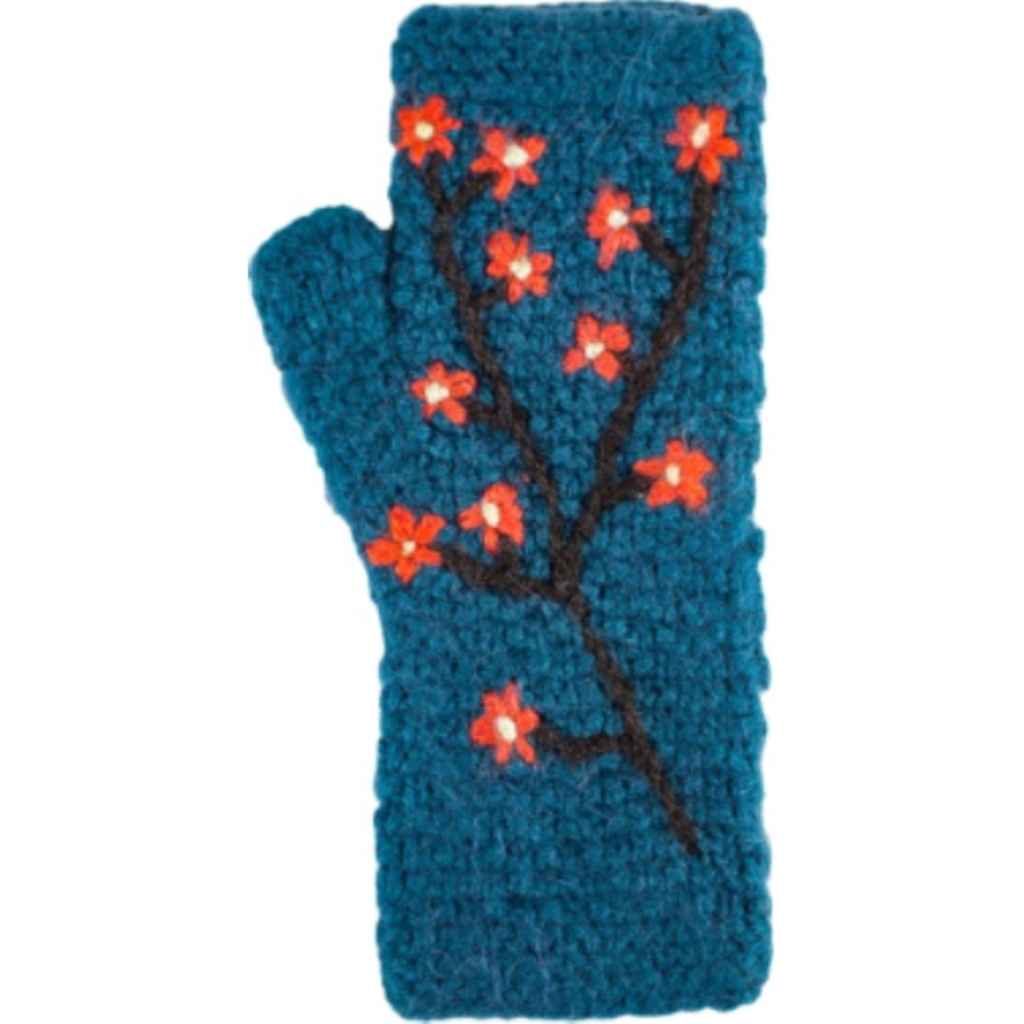Andes Gifts Embroidered Flower Knit Arm Warmers: Aqua