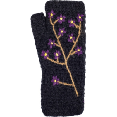 Andes Gifts Embroidered Flower Knit Arm Warmers: Black