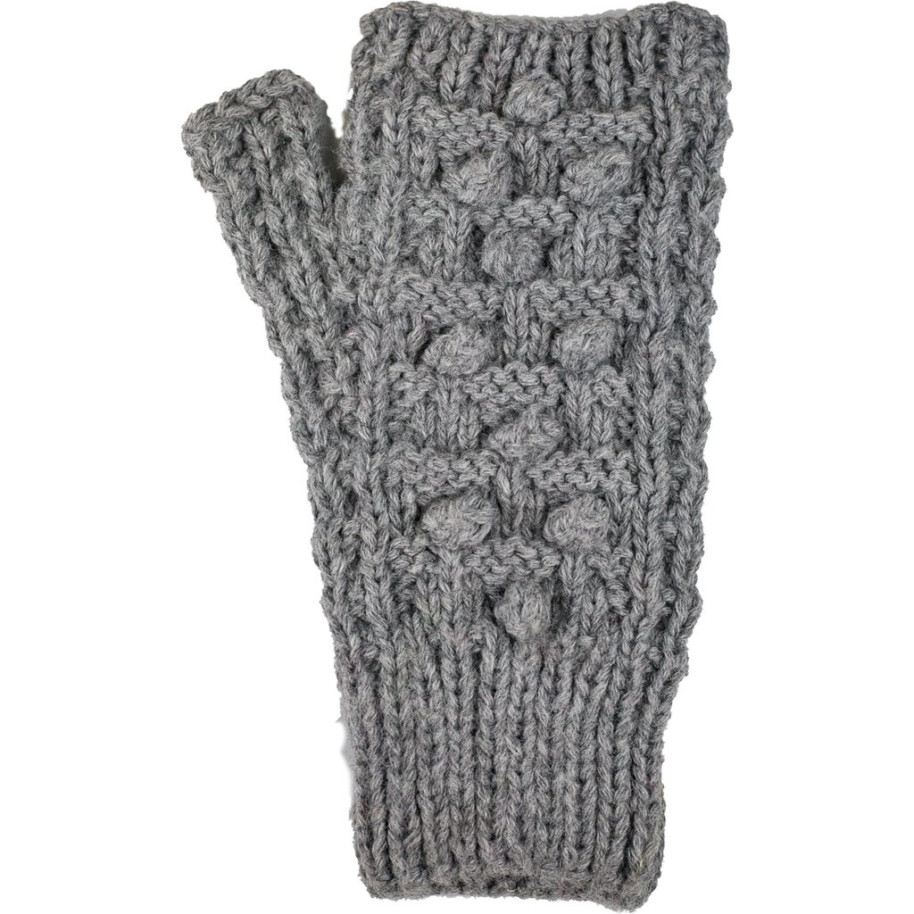 Andes Gifts Pom Pom Blended Wrist Warmers: Grey