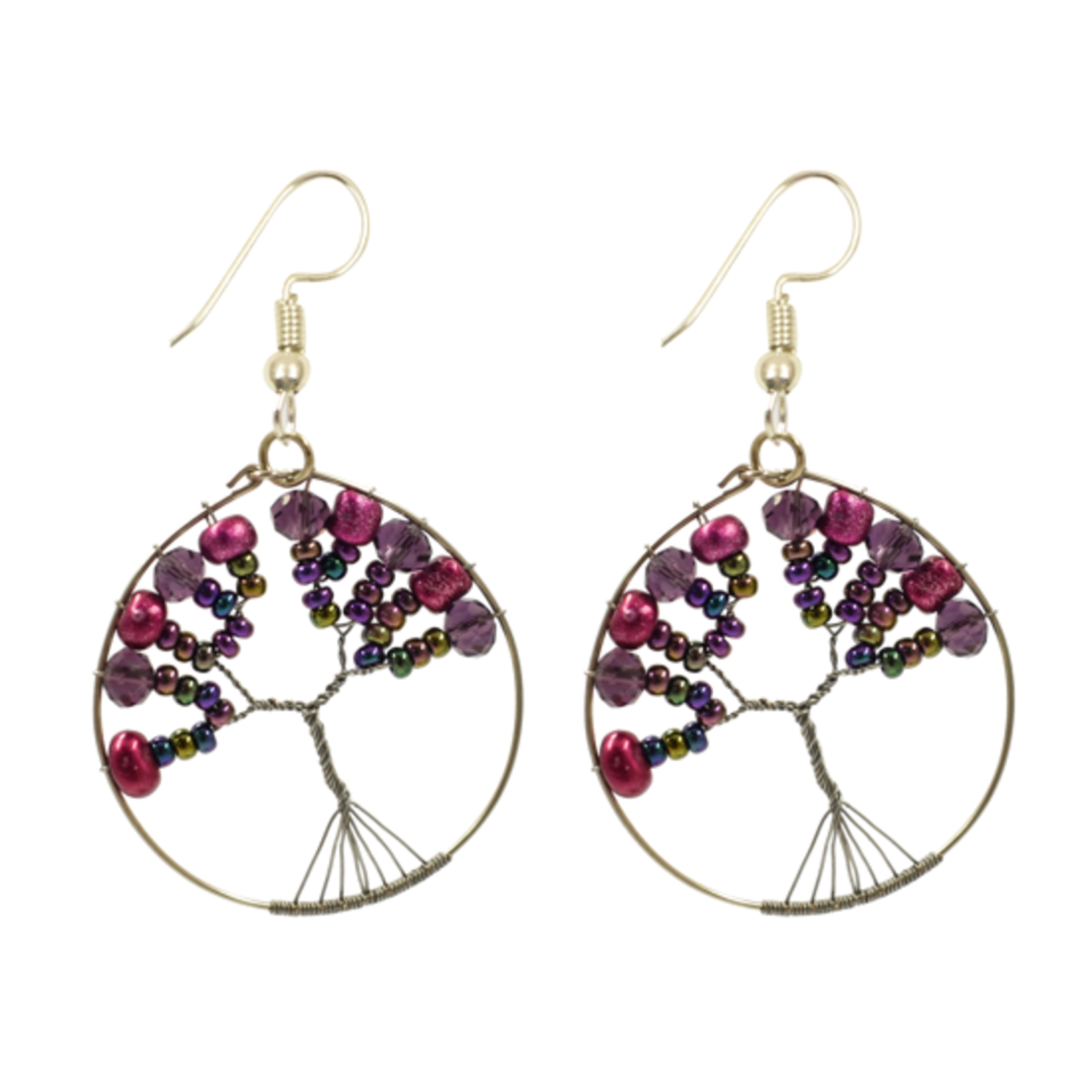 Unique Batik Beaded Tree of Life Earrings