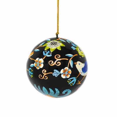 Global Crafts Birds & Flowers Black Ball Ornament