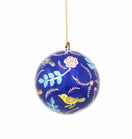 Global Crafts Birds & Flowers Blue Ball Ornament