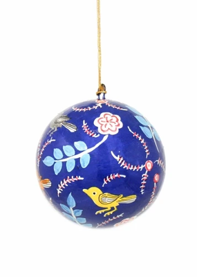 Global Crafts Birds & Flowers Blue Ball Ornament