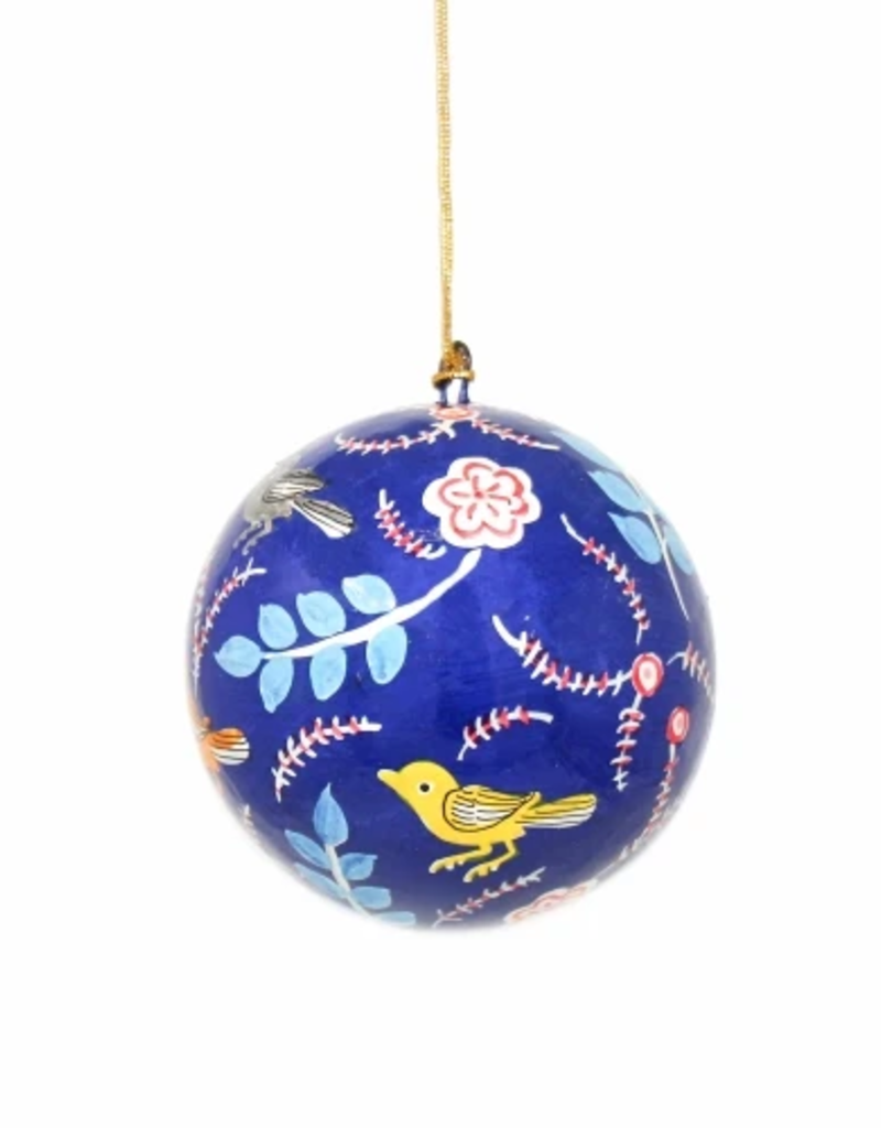 Global Crafts Birds & Flowers Blue Ball Ornament
