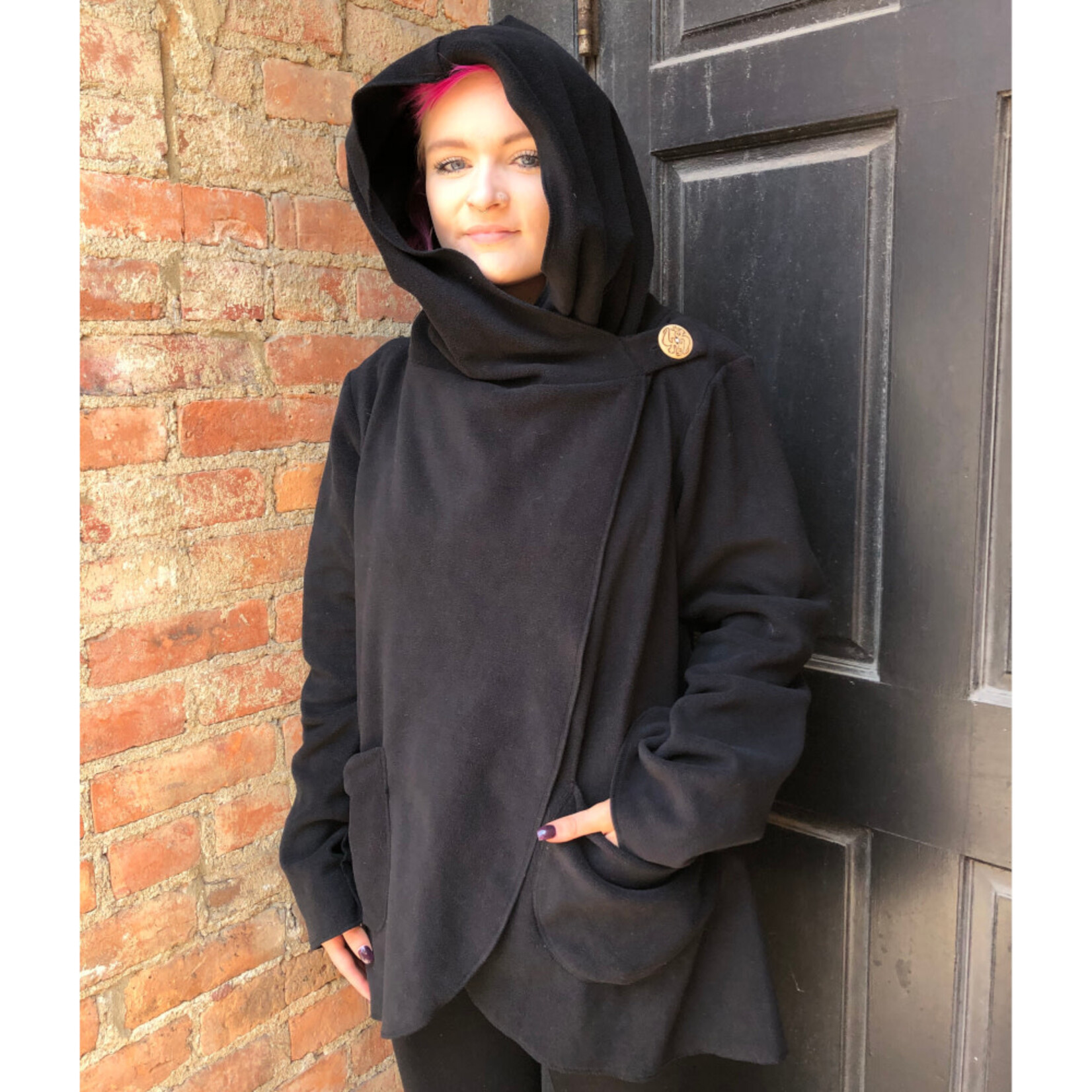 Ganesh Himal Fleece Jacket with Hood: Black