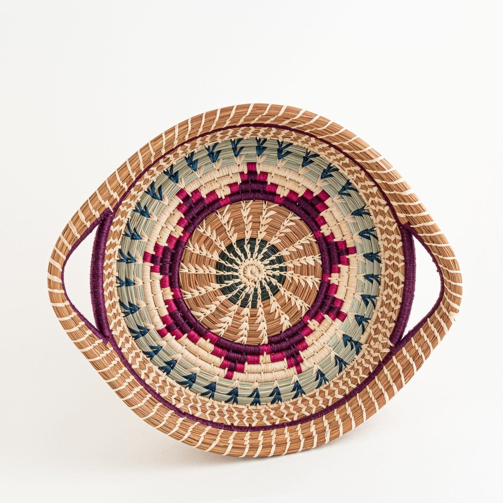 Mayan Hands Chumil Pine Needle and Wild Grass Basket Purple