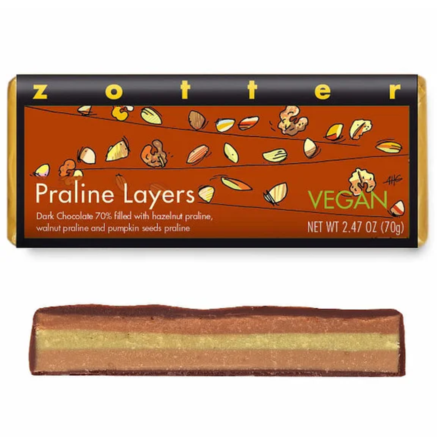 Zotter Chocolate Praline Layers Vegan Hand-Scooped Chocolate