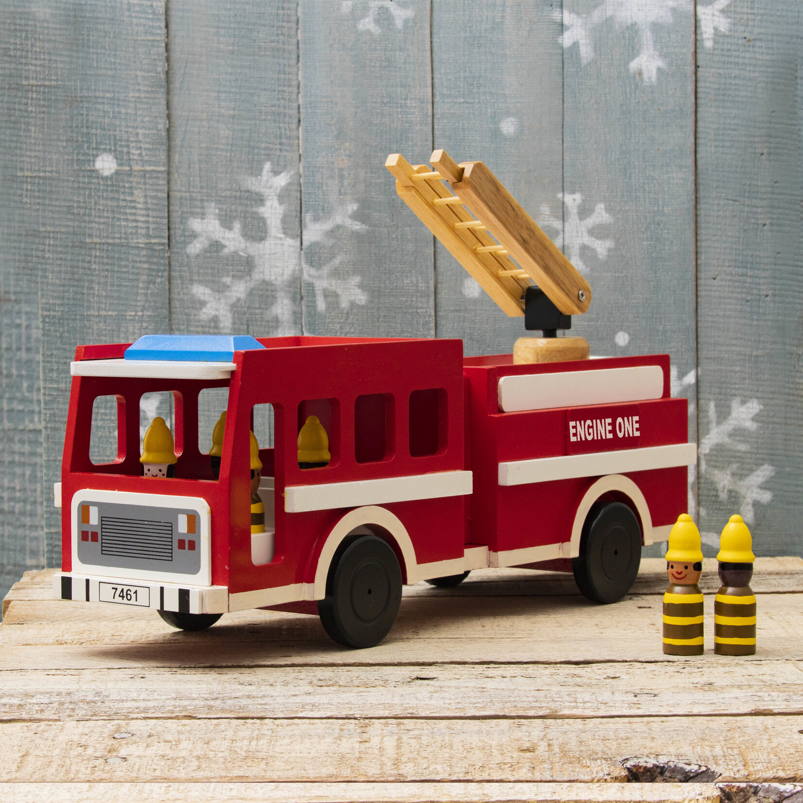 Mr Ellie Pooh Wooden Fire Truck Toy with Firefighters