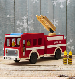 Mr Ellie Pooh Wooden Fire Truck Toy with Firefighters