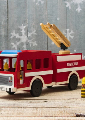 Mr Ellie Pooh Wooden Fire Truck Toy with Firefighters