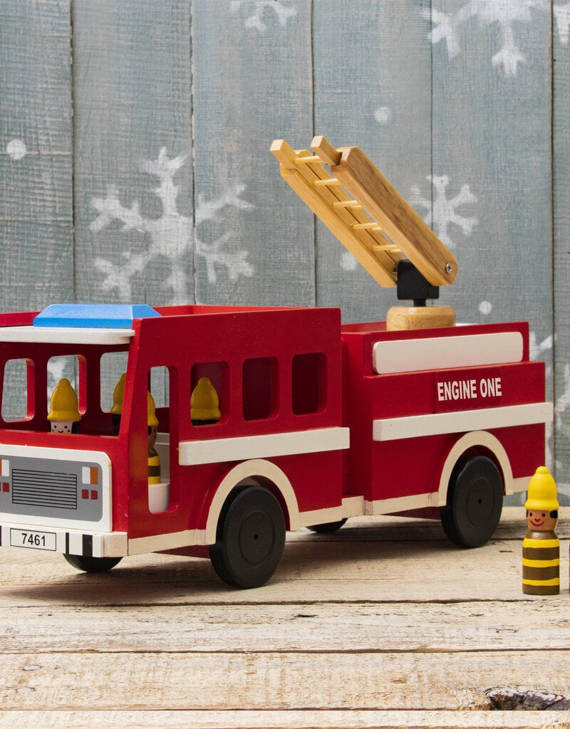 Mr Ellie Pooh Wooden Fire Truck Toy with Firefighters