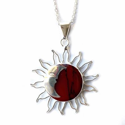 Global Crafts Sun & Moon Red Jasper Pendant Necklace