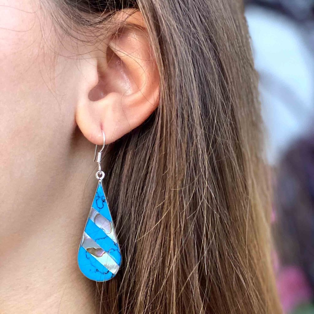 Global Crafts Turquoise & Abalone Stripe Teardrop Earrings