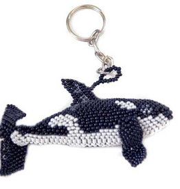 Unique Batik Deluxe Beaded Keychain: Orca