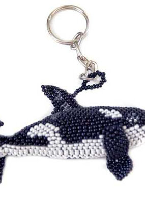 Unique Batik Deluxe Beaded Keychain: Orca