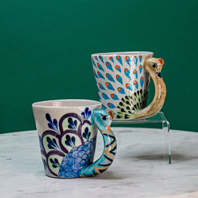Lucia's Imports Guatemalan Pottery Peacock Mug "Pavo Real"