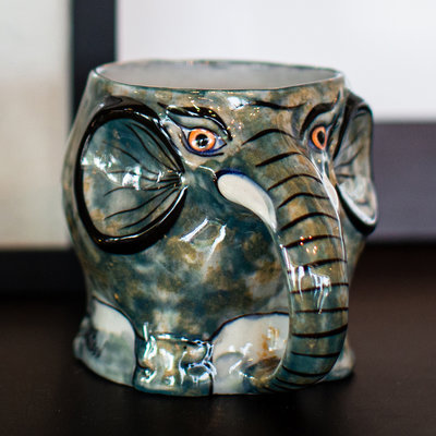 Lucia's Imports Hand-Painted Ceramic Mug: Elephant