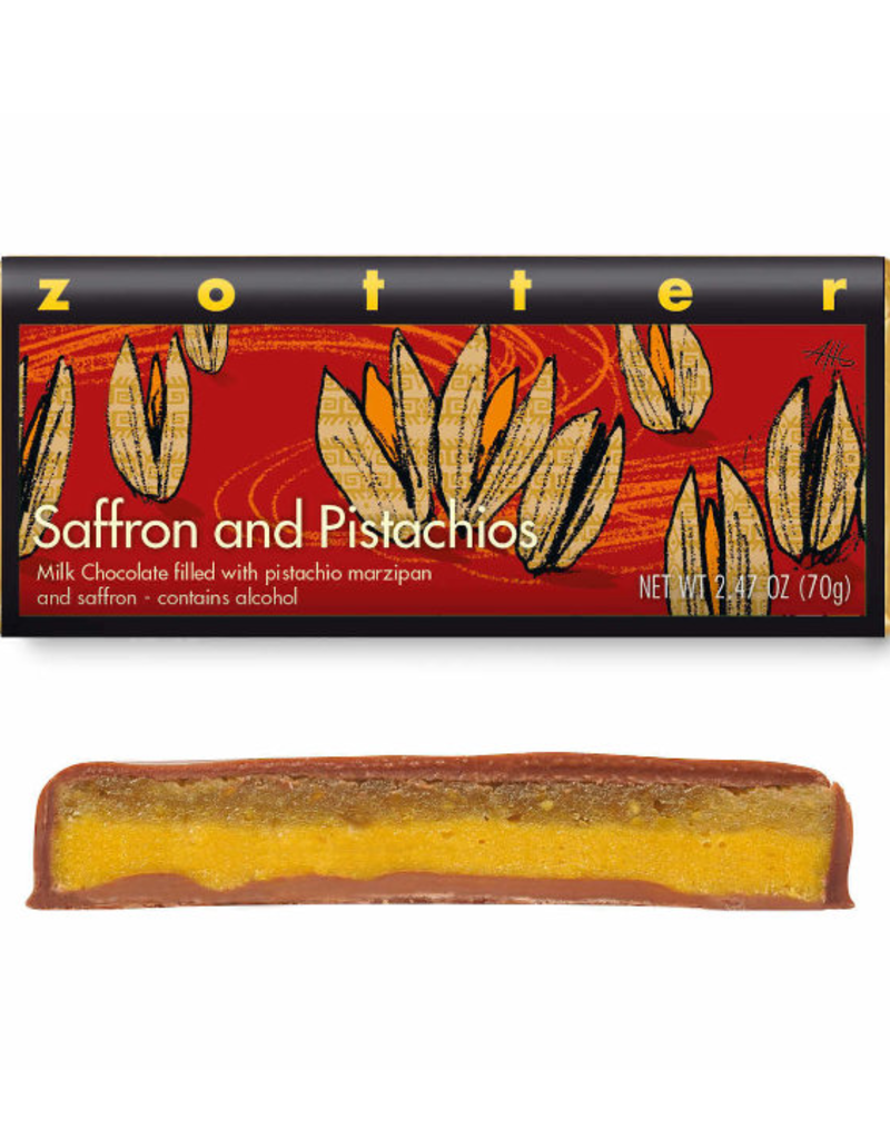 Zotter Chocolate Saffron & Pistachios Hand-Scooped Chocolate