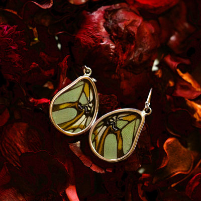 Silver Tree Designs Butterfly Wing Teardrop Earrings Malachite