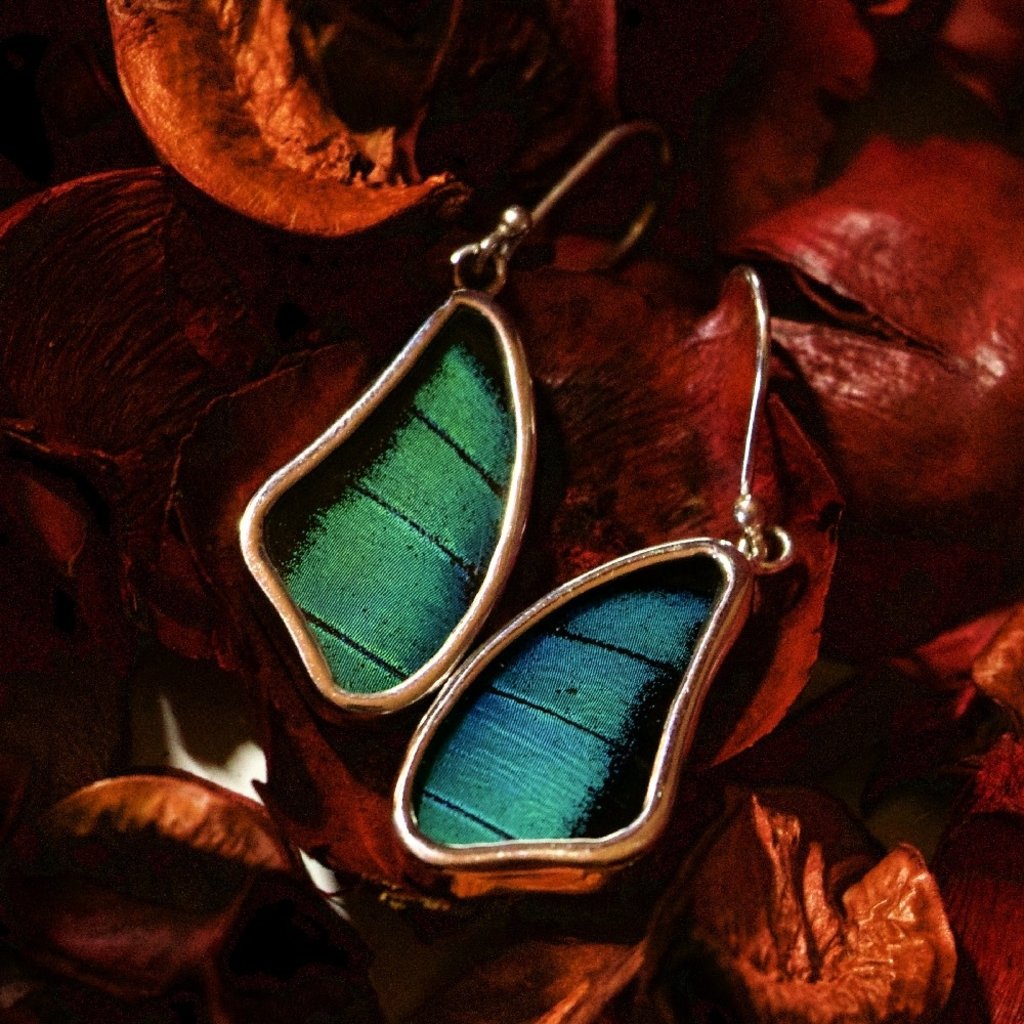 Silver Tree Designs Butterfly Wing Large Wing Earrings - Prepona