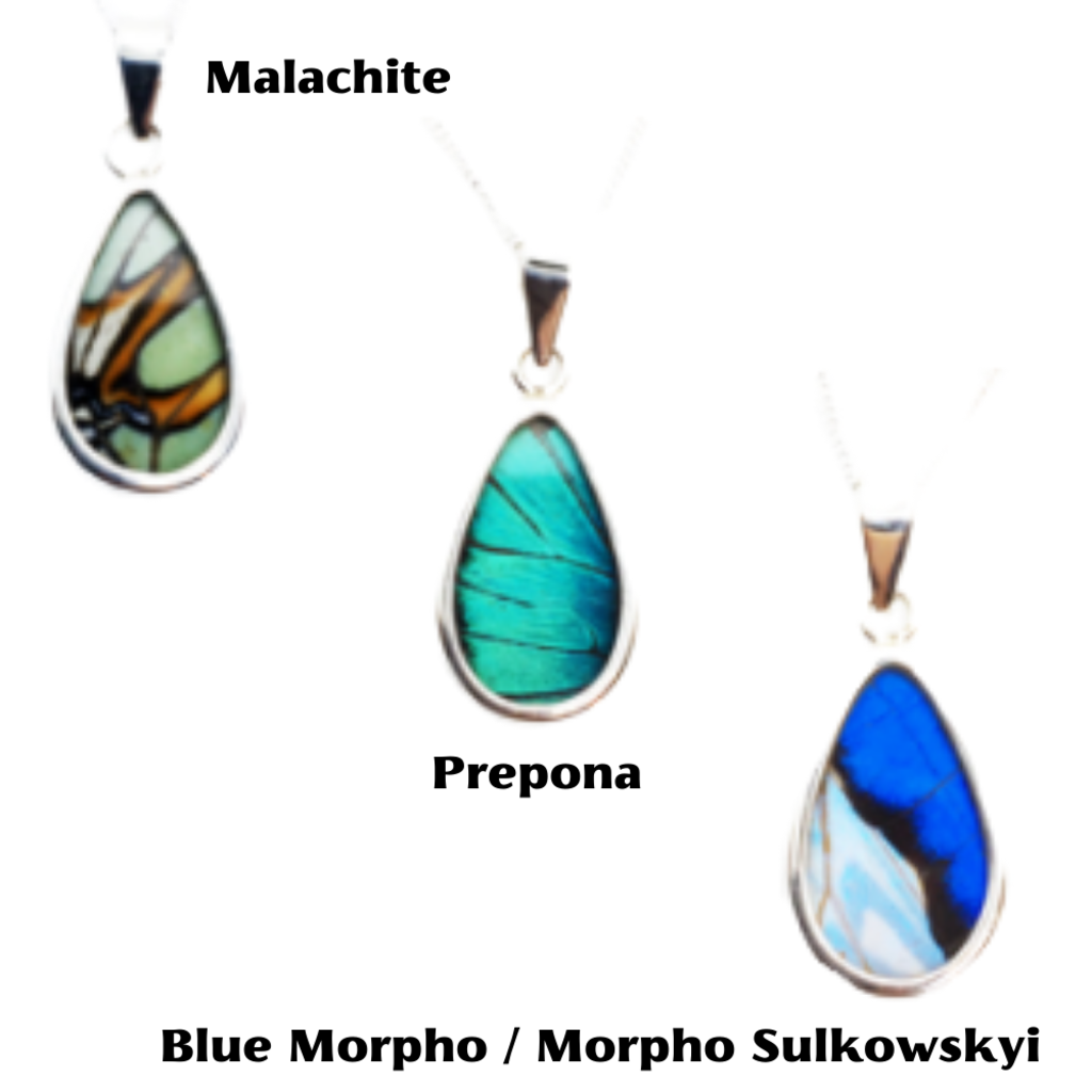 Silver Tree Designs Butterfly Wing Oblong Pendant: Malachite