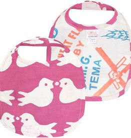Global Mamas Organic Cotton Baby Bib: Rose Two Birds
