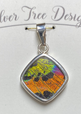 Silver Tree Designs Butterfly Wing Square Pendant: Rainbow Sunset Moth