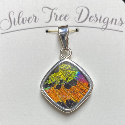 Silver Tree Designs Butterfly Wing Square Pendant - Chrysiridia Rhipheus/Sunset Moth