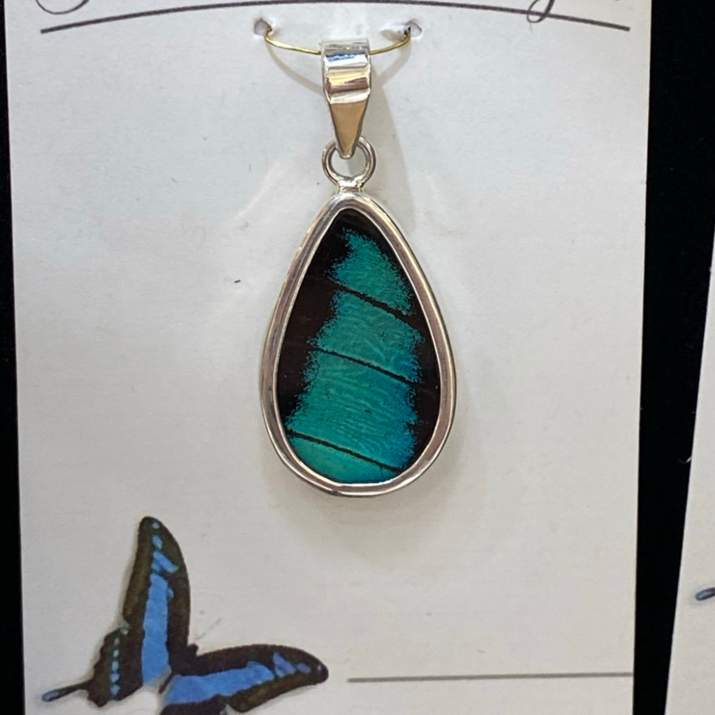 Silver Tree Designs Butterfly Wing Oblong Pendant - Prepona