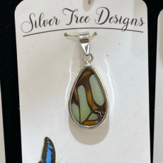 Silver Tree Designs Butterfly Wing Oblong Pendant - Malachite