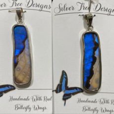 Silver Tree Designs Butterfly Wing Large Rectangle Pendant Blue Morpho / Morpho Sulkowskyi