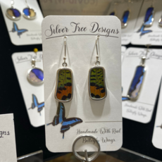 Silver Tree Designs Butterfly Wing Small Rectangle Earrings: Rainbow Sunset Moth