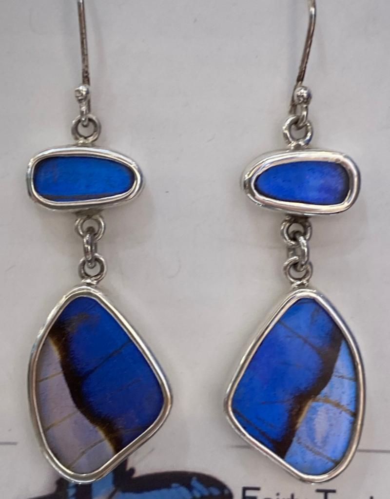 Silver Tree Designs Butterfly Wing Large  Wing Earrings Blue Morpho/Morpho Sulkowskyi