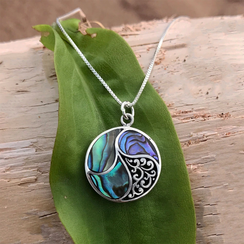 Women's Peace Collection Abalone Shell Round Sterling Necklace