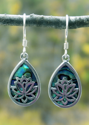 Women's Peace Collection Sacred Lotus Abalone Sterling Earrings