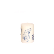 Thumbprint Artifacts Henna Blue on White Pillar Candle 3x4