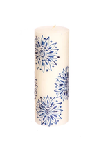 Thumbprint Artifacts Henna Blue on White Pillar Candle 3x8