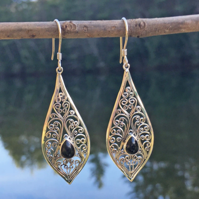 Women's Peace Collection Kerawang Filigree Onyx Sterling Earrings