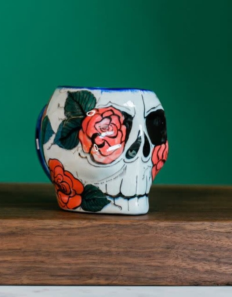 Lucia's Imports Hand-Painted Ceramic Mug: Rose Sugar Skull