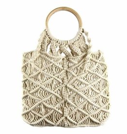 Global Crafts Macrame Bag with Round Wood Handle